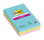 Notes lignées couleurs Miami Super Sticky Post-it 101 x 152 mm assortis - bloc de 90 feuilles