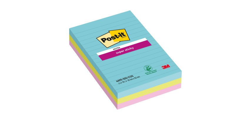 Notes lignées repositionnables couleurs Cosmic Super Sticky Post-it 101 x 152 mm assortis - bloc de 90 feuilles