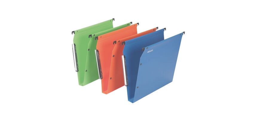 Dossier suspendu plastique Esselte pour armoires fond 30 mm à bouton pression - couleurs assorties