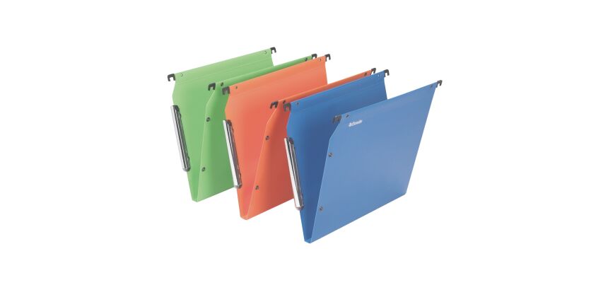 Dossier suspendu plastique Esselte pour armoires fond 15 mm à bouton pression - couleurs assorties