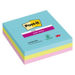 Notas adhesivas rayadas Miami Super Sticky Post-it 101x101 mm surtido- bloc de 70 hojas