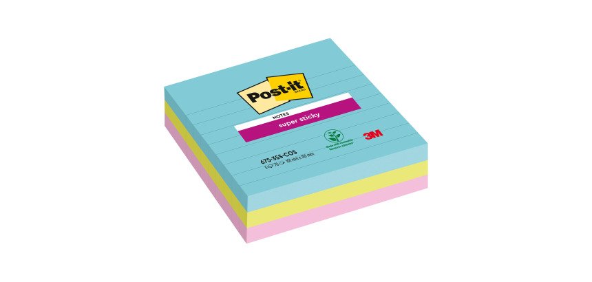 Notes lignées couleurs Miami Super Sticky Post-it 101 x 101 mm assortis - bloc de 70 feuilles