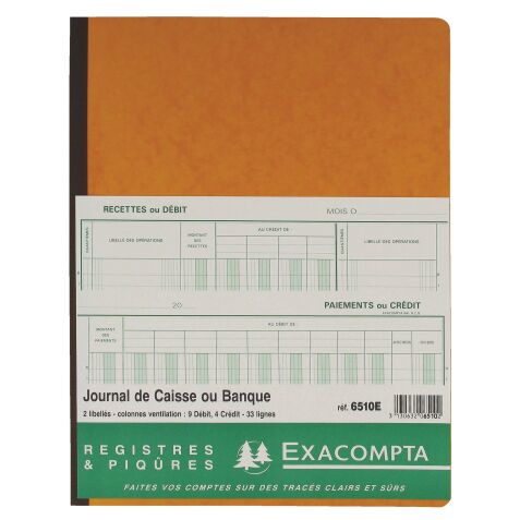 Registre comptable caisse banque Exacompta 6510E, 25 x 32 cm 80 pages