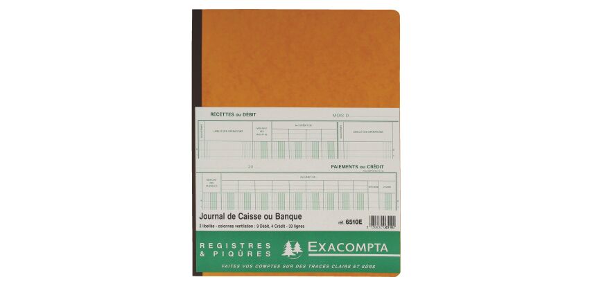 Registre comptable caisse banque Exacompta 6510E, 25 x 32 cm 80 pages