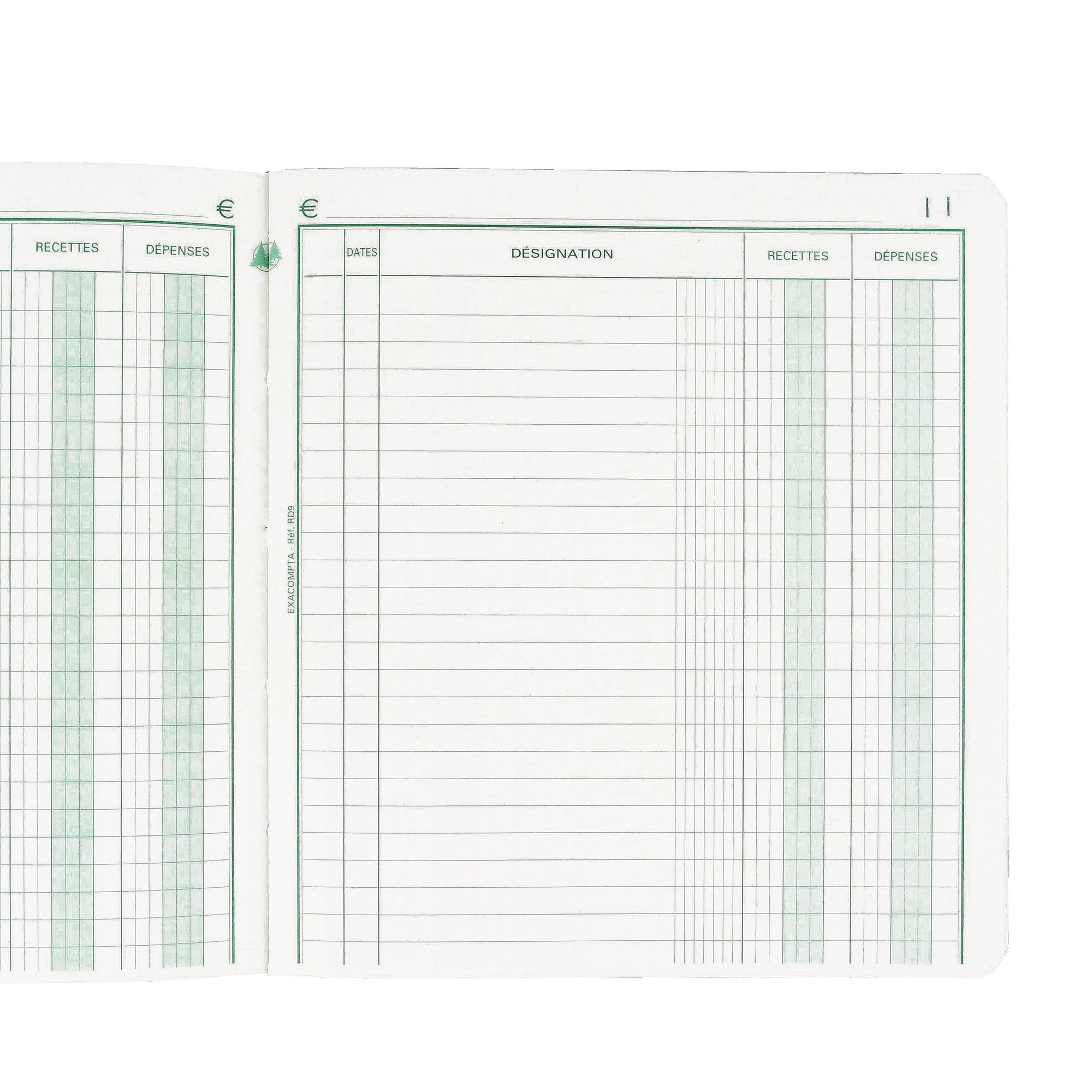 Registre standard 2 colonnes recettes dépenses Exacompta 930E, 19 x 21 cm  80 pages