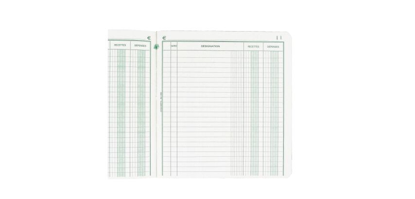 Registre standard 2 colonnes recettes dépenses Exacompta 930E, 19 x 21 cm 80 pages
