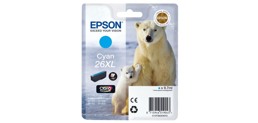 Cartouche Epson 26XL haute capacité couleurs séparées pour imprimante jet d'encre