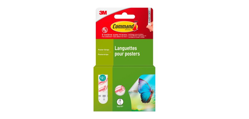 Languettes adhésives command 3M pour posters - Blister de 12
