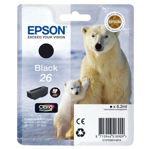 Cartouche Epson 26 noire pour imprimante jet d'encre