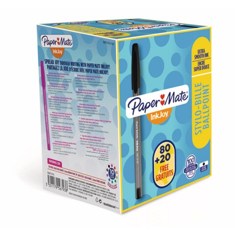 Pack 80 bolígrafos Papermate Inkjoy 100 con capuchón + 20 GRATIS negro