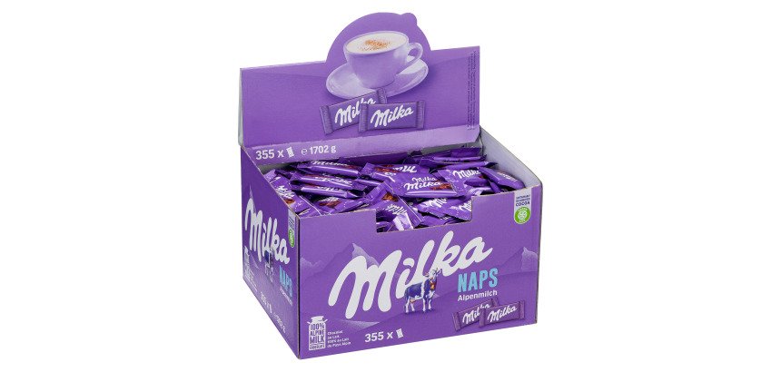 Napolitains chocolat au lait individuels Milka - Boîte de 1,7 kg - 355 pièces