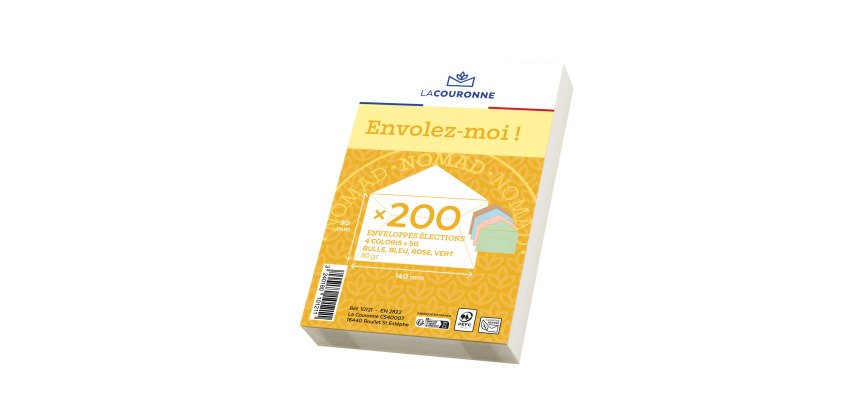 The Crown - Electoral envelopes 90 x 140 mm 70 g - 4 assorted colors - Box of 200