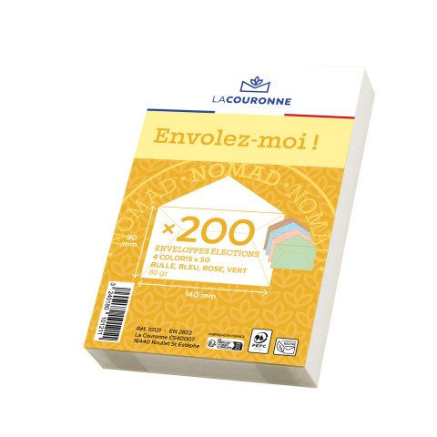 Sobre 90 x 140 mm elecciones La Couronne 70 g colores surtidos - Caja de 200
