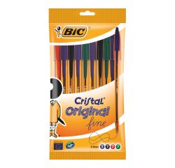 Bolígrafo Bic Cristal escritura fina Bolsa de 10 colores clásicos