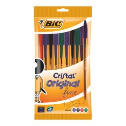 Bolígrafo Bic Cristal escritura fina Bolsa de 10 colores clásicos