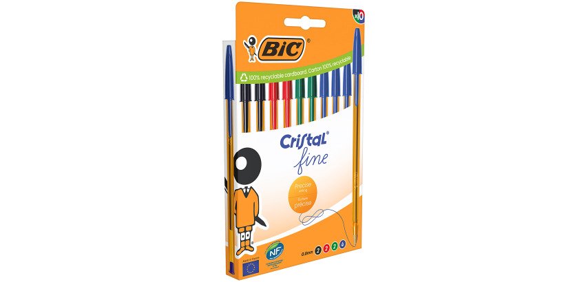 Balpen Bic Cristal Original Fine extra fijn schrijven - Hoesje van 10 klassieke kleuren