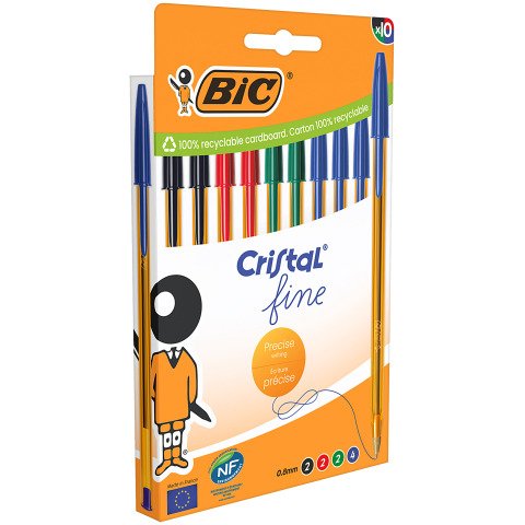 Bolígrafo Bic Cristal escritura fina Bolsa de 10 colores clásicos