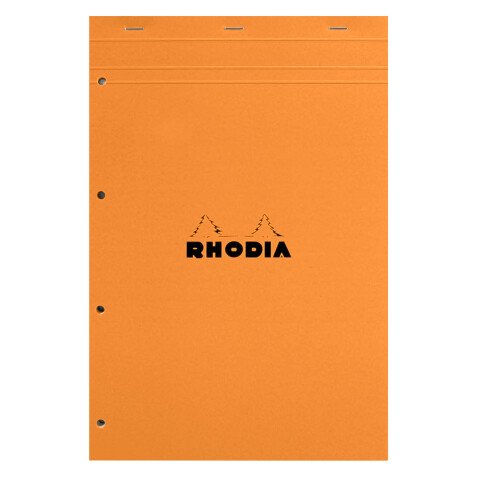 Bureaublok Rhodia oranje geniet en geperforeerd 4 gaten 80 vellen grote ruitjes n°20 formaat A4+ 21 x 31,8 cm