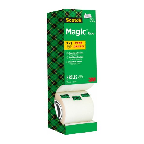 Pack de 7 rubans adhésif Scotch Magic invisible - Largeur 19 mm x longueur 33 m + 1 offert