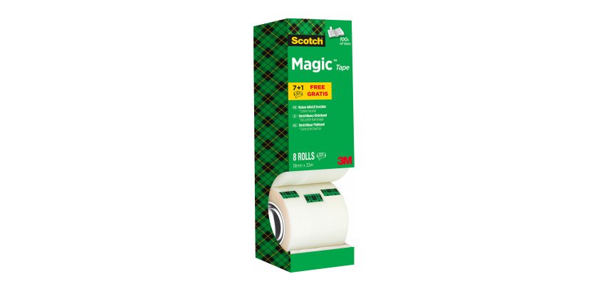 Pack mit 7 Scotch Magic unsichtbaren Klebebändern - Breite 19 mm x Länge 33 m + 1 GRATIS