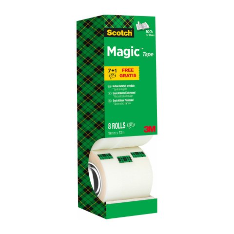 Pack de 7 cintas adhesivas Scotch Magic invisible - Ancho 19 mm x largo 33 m + 1 incluida