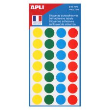 Etichette adesive rotonde Apli autoadesive colori assortiti 140 bollini - diametro 15 mm