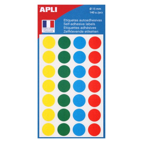 Pastille adhésive Ø 15 mm Agipa 100625 couleurs assorties - Boîte de 140