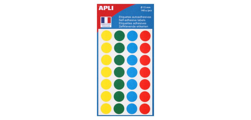 Pastille adhésive Ø 15 mm Agipa 100625 couleurs assorties - Boîte de 140