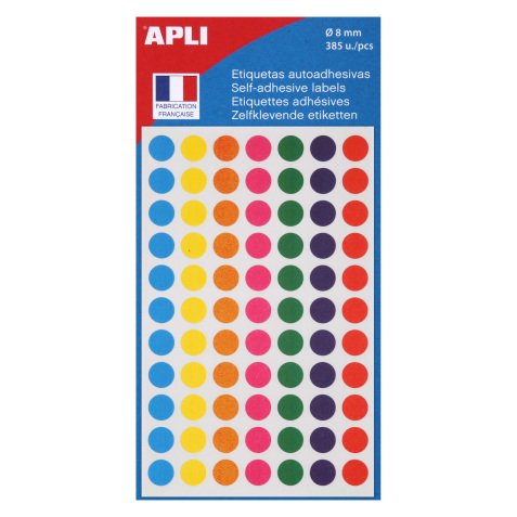 Pastille adhésive Ø 8 mm Agipa 100624 couleurs assorties - Boîte de 385