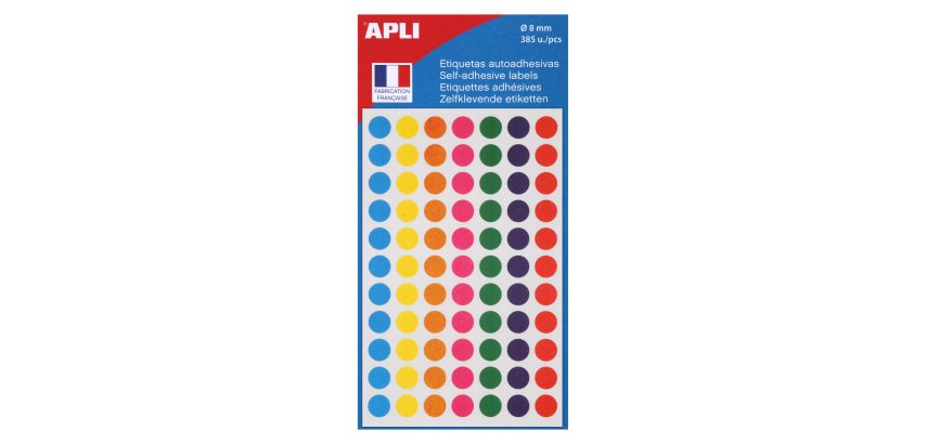 Pastille adhésive Ø 8 mm Agipa 100624 couleurs assorties - Boîte de 385