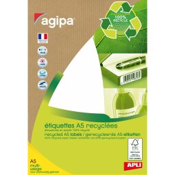 Etiquette adresse jet d'encre et laser recyclée 48,5 x 18,5 mm Agipa 101246 blanche - Boîte de 392