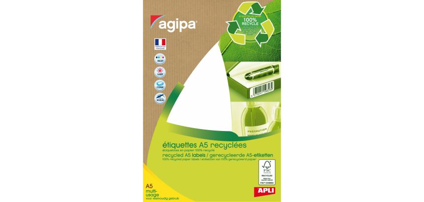 Etiquettes adresses recyclées 48,5 x 18,5 mm Agipa 101246 - Pochette de 280