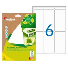 Pack of 84 recycled labels 97 x 46 mm Agipa 101250 white for laser and inkjet