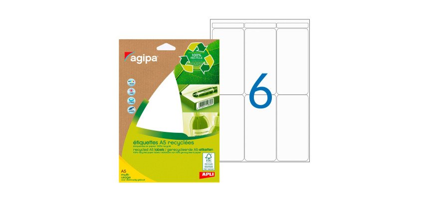 Etiquettes adresses recyclées 97 x 46 mm Agipa 101250 - Pochette de 60
