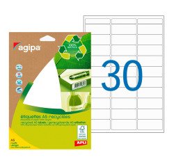 Pack von 420 recycleten Adressetiketten Agipa 101245 weiß 19 x 38 mm für Laser und Tintenstrahl