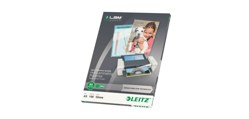 Leitz A3 Laminating Pouches - 2 x 80 Micron - Glossy - Box of 100