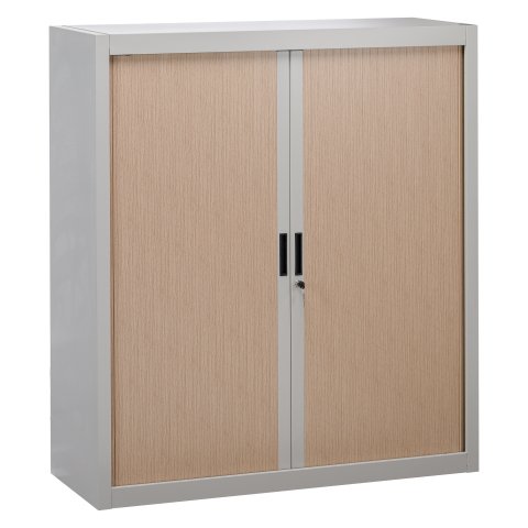 Armario de oficina metálico desmontable Bruneau Alt. 136 x An. 120 cm gris con persianas roble claro