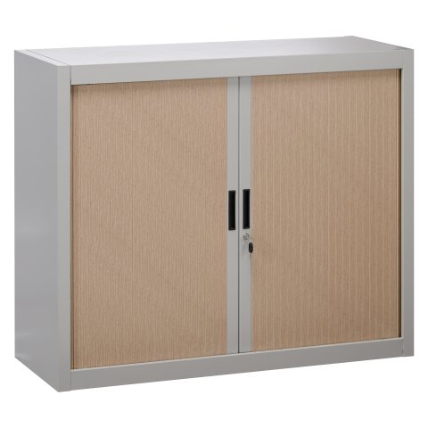 Armario de oficina metálico desmontable Bruneau Alt. 100 x An. 120 cm gris Puerta persiana roble
