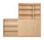 Etagère bibliothèque haute de bureau - blocs tiroirs et portes battantes en option