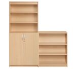 Etagère bibliothèque haute de bureau - blocs tiroirs et portes battantes en option