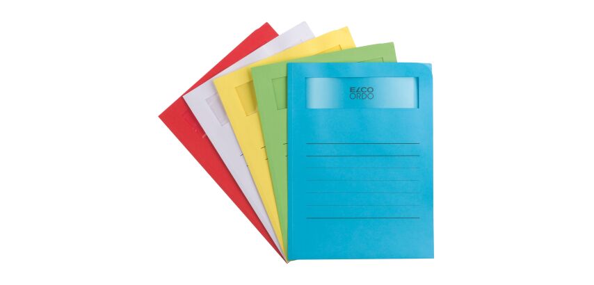 ELCO Volumino A4 paper corner folders with window 120g assorted colors - Pack of 50