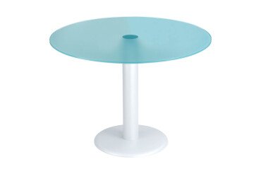 Table ronde Krystal plateau aigue-marine diamètre 100 cm piétement blanc