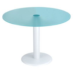 Table ronde Krystal plateau aigue-marine diamètre 100 cm piétement blanc