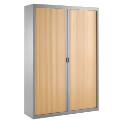 Armoire haute à rideaux démontables décor bois Largeurs spécifiques 200 x 140 cm aluminium-hêtre