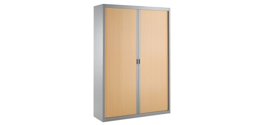 Armoire haute à rideaux démontables décor bois Largeurs spécifiques 200 x 140 cm corps aluminium