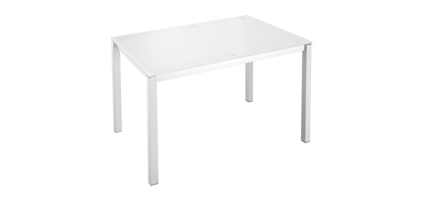 Bureau droit plateau en verre blanc L 120 x P 80 cm, piétement métal droit - Next