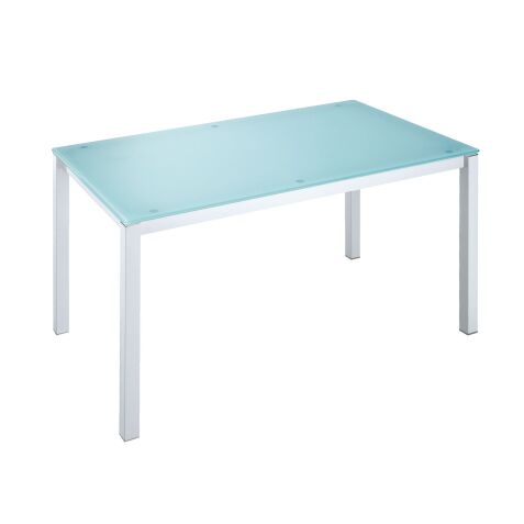 Bureau droit plateau en verre aigue-marine L 140 x P 80 cm, piétement métal droit - Next