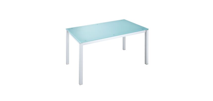 Bureau droit plateau en verre aigue-marine L 140 x P 80 cm, piétement métal droit - Next