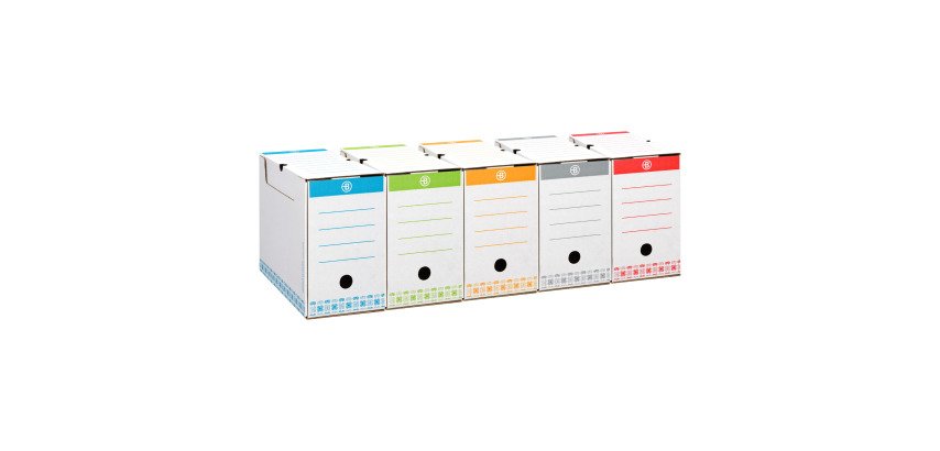 Boîte archives Carton Bruneau - Dos 15 cm - Haute résistance - Couleurs assorties