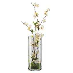 Bouquet cerisier blanc H 57 cm - avec vase en verre